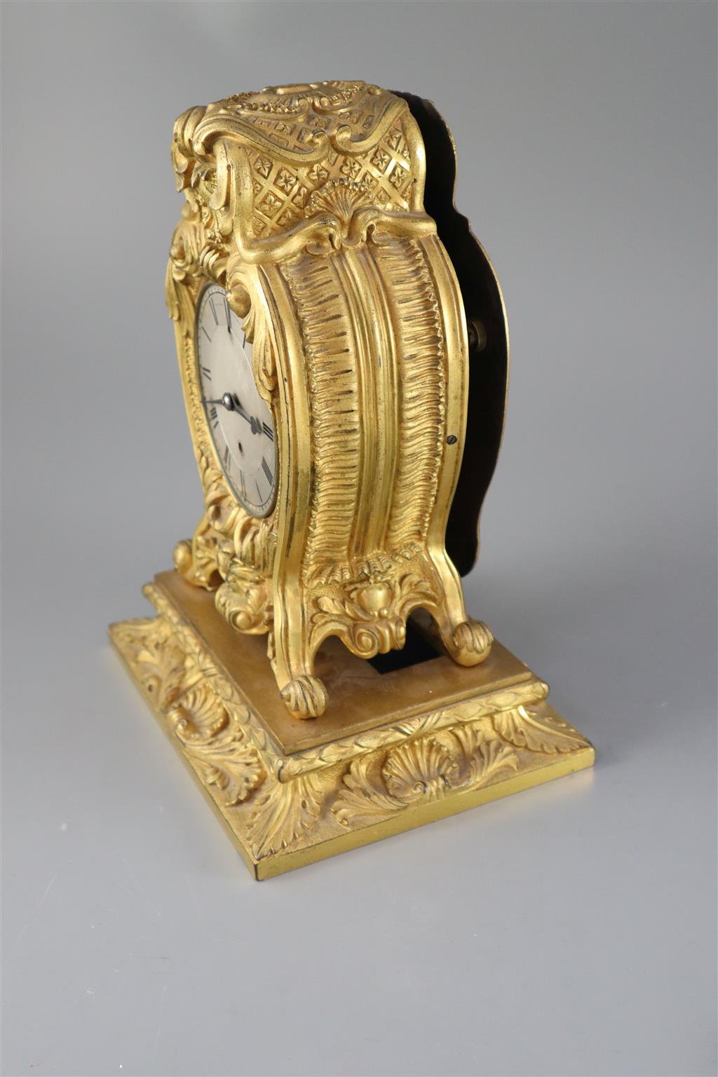 Vuilliamy, London. A 19th century French ormolu mantel timepiece, height 11in.